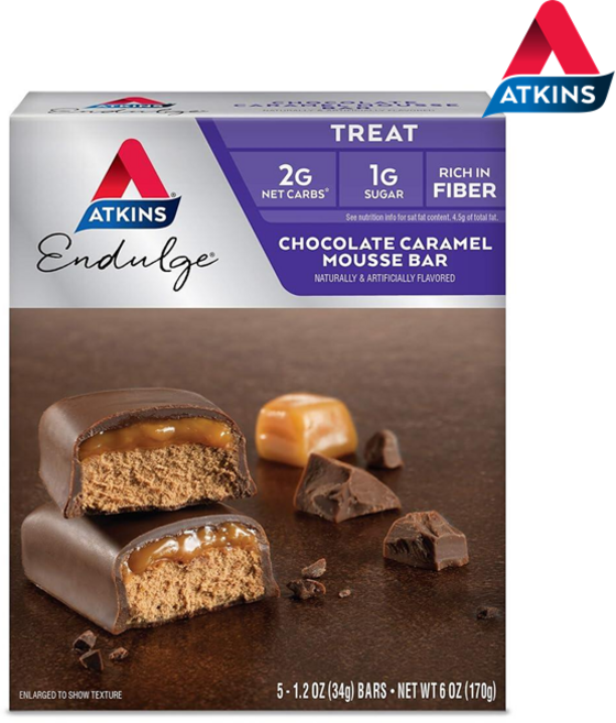 [Atkins] 앳킨스 초코바 초콜릿 엣킨스 카라멜 캐러멜 무스 바 5개입 Atkins Chocolate Caramel Mousse Bar, 170g, 1개