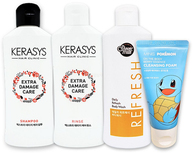 애경 여행용 휴대용 헬스 세트 4종 샴푸 린스 바디 폼클렌져, 1세트