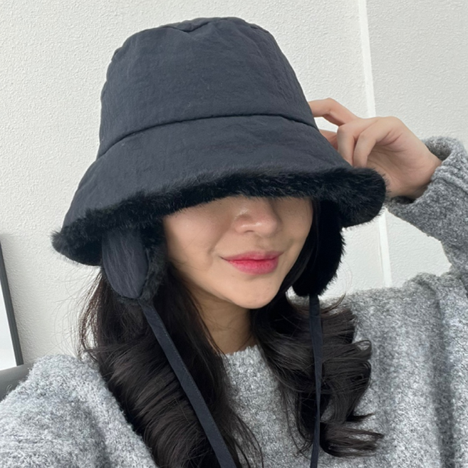 디베일 패딩 귀달이 버킷햇 퍼 귀마개 방한 벙거지 귀도리 겨울 스키 모자