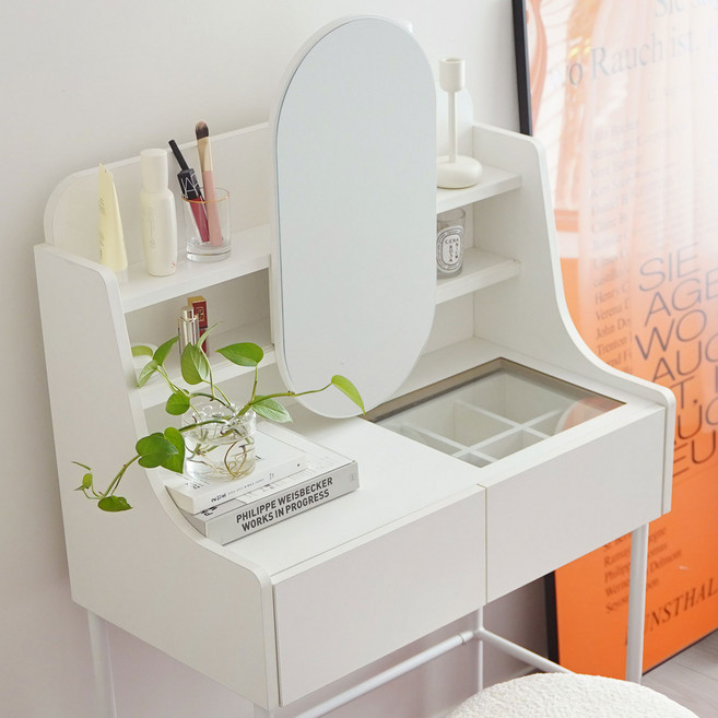 모아이 이로 라운드 슬라이딩 선반 수납 화장대 6008001000 2color (거울 포함), 화이트