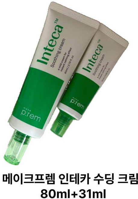 메이크프렘 인테카 수딩 크림(80ml+31ml) 111ml 병풀 추출 고농축 진정 보습 수분 충전 크림, 1세트
