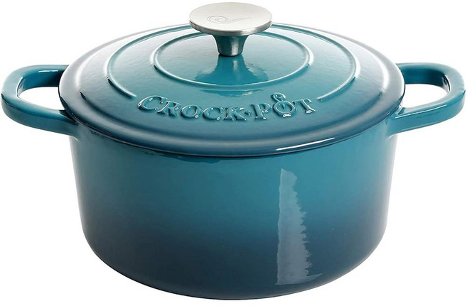 Crock-Pot 아티산 라운드 에나멜 주철 더치 오븐 3쿼트 피스타치오 그린, Teal Ombre, 2 3-Quart