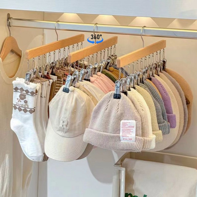 공감나드리 1+1 다용도 집게 모자 걸이, 2개, 원목옷걸이 블랙