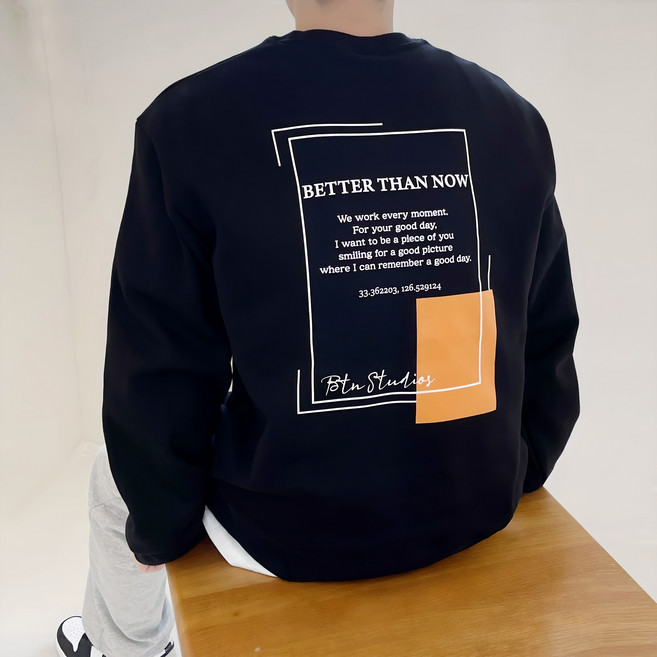 베럴댄나우 남자 오버핏 사각 등판 박스핏 레터링 기모 맨투맨