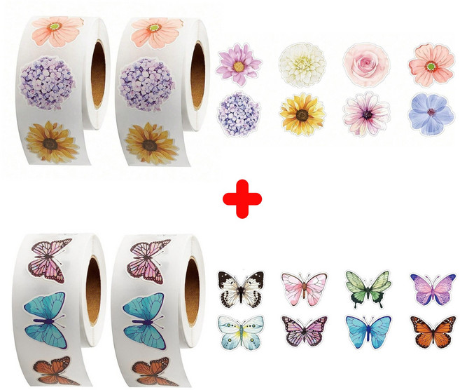 2롤세트 나비 플라워 스티커, 혼합(S774) 1000매입, 2세트