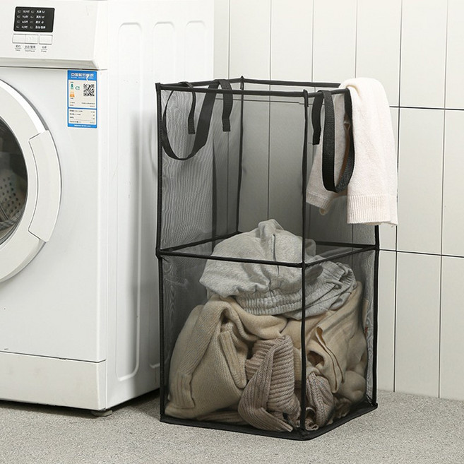마벨인홈 통풍 잘되는 접이식 빨래 세탁 보관 바구니, 블랙