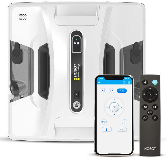 HOBOT-2S 창 청소 로봇 [창 닦아 로봇 유리 클리너 사각형 강력 흡입 물 닦아 건 닦기 낙하 방지 AI 탑재], 1개