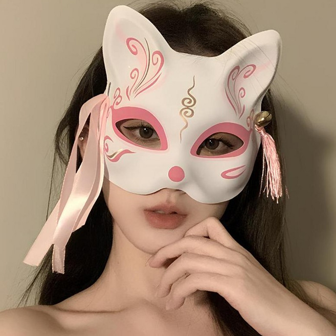 和風狐狸面具 抖音同款 東方神秘風 輕量設計 派對道具 萬聖節 cosplay 簡約日式面具, 1個, 狐狸面具 A版