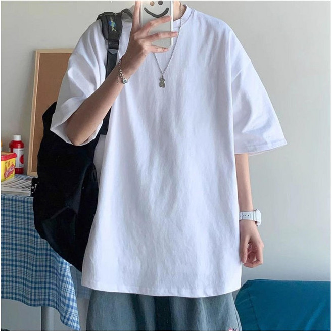 루비루 RB3129 순면 남녀공용 라운드 무지 반팔 박시핏 티셔츠