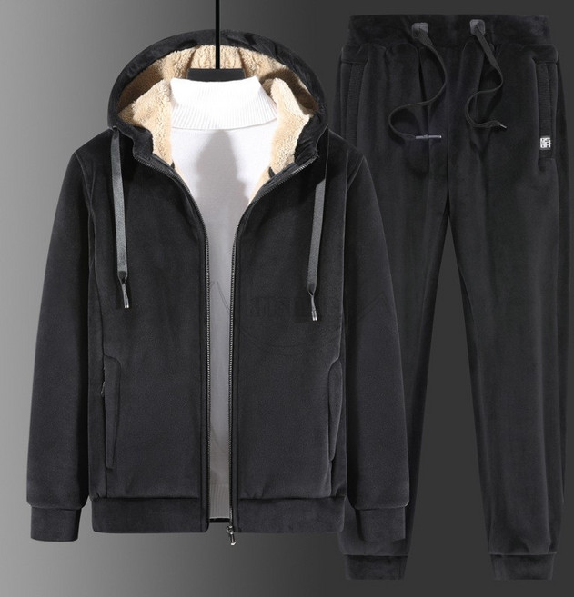 Krismile 가을 겨울 벨벳 스포츠 세트 패션 와이드 후드 자수 재킷 허리 밴딩 속발 바지투피스 남성 빅 사이즈 기모 캐주얼 스포츠 세트 X2409S1617