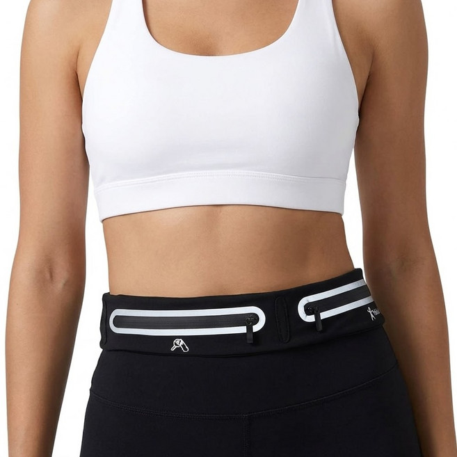 슬림 러닝벨트 투포켓 러닝조끼 마라톤 휴대폰수납, 블랙, 1개