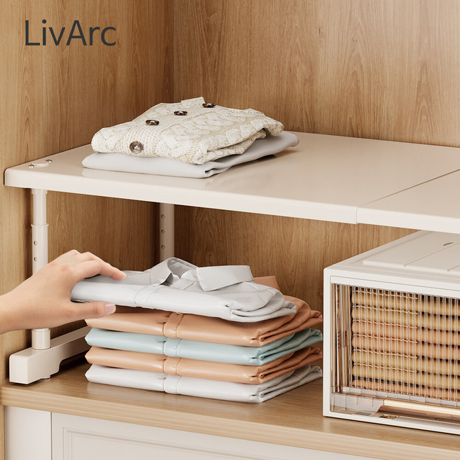 [리바크] 틈새수납선반 길이확장 적층 높이조절 무타공 수납선반(세로24cm/높이25-35cm), 1단, 아이보리