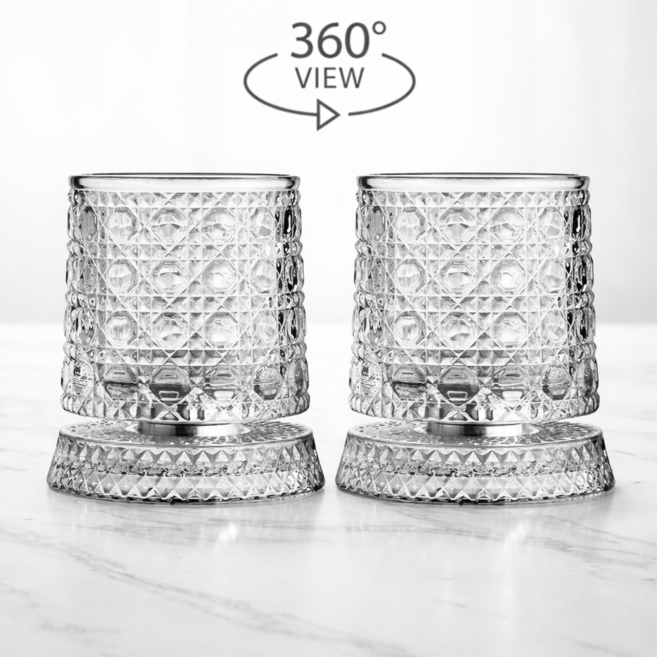 후맷hoomat 위스키 회전 글라스 다이아몬드무늬, 2개