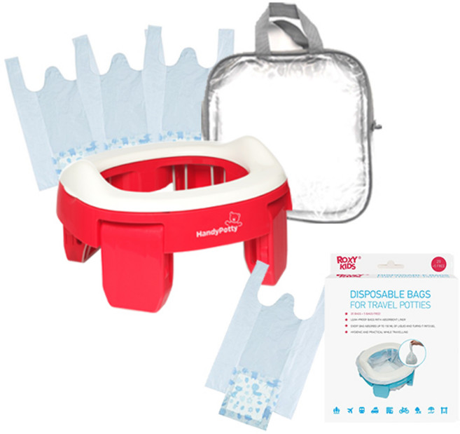 록시키드 아기 어린이 휴대용변기 + 리필봉투 25매, 록시키드 변기[코랄]+리필봉투 25매