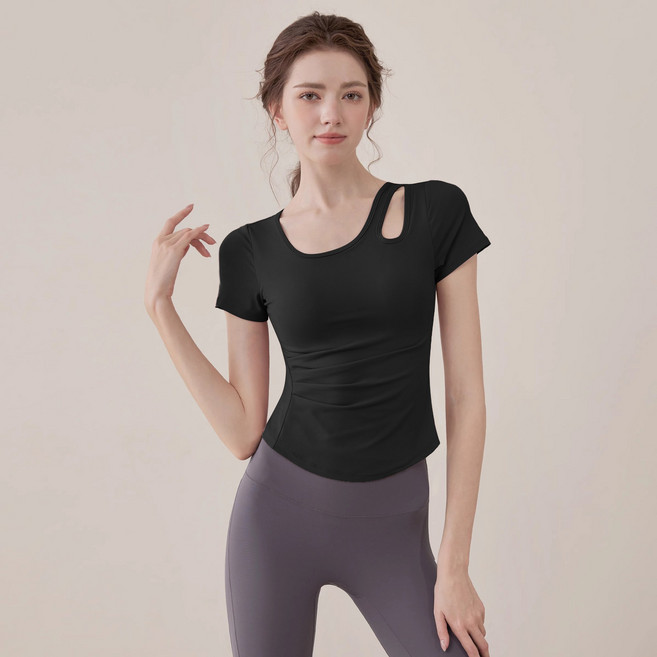 더블유앤케이 요가 반팔티 여성용 브라내장 헬스 요가 필라테스 티셔츠
