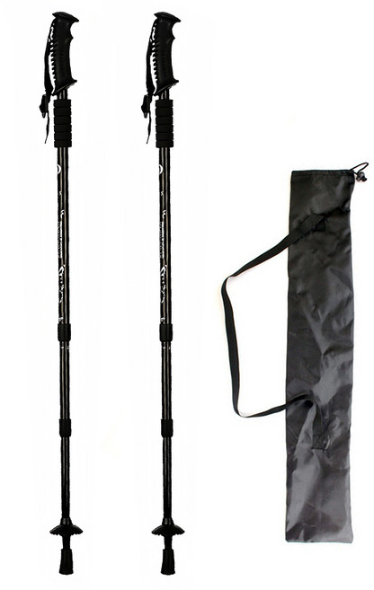 NANWEI 알루미늄 초경량 3단 신축식 등산스틱 2개 세트 휴대용 등산지팡이, 검정색