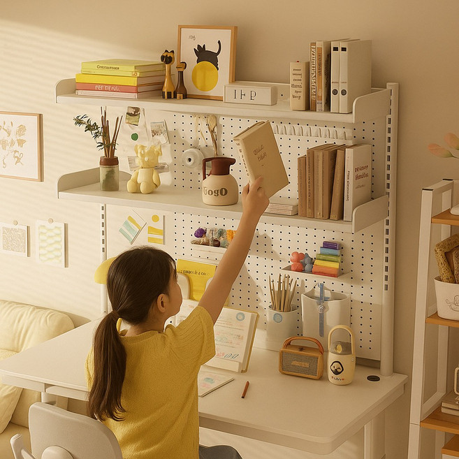 SPEEDBOX 다용도 철제 테이블 타공판 책상 수납 대용량 도구 수납 2단계 60*40cm, 크림 클립형-60*40cm, 1개