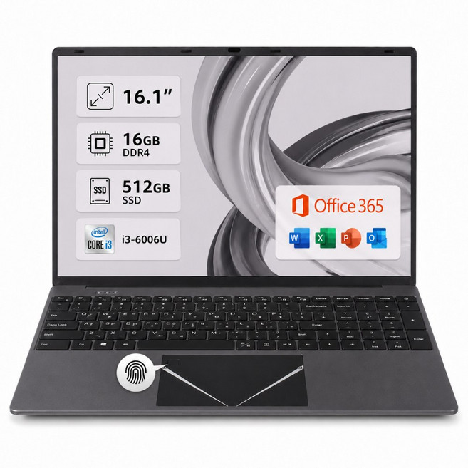 노트북 인텔 i3 16GB RAM 512GB SSD 16.1인치 FHD 사무용 인강용 학생용 가성비 노트북, WIN10, Space Gray