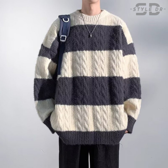 스타일닥터 남성 추동 스트라이프 니트 가볍고 편안한 루즈핏 스웨터