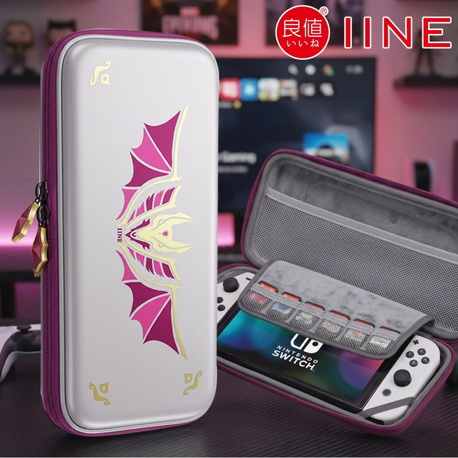 호환 닌텐도 스위치 OLED 파우치 몬스터헌터 몬헌 선브레이크 테마 이이네, 1개, 실버, 몬스터헌터 테마 이이네