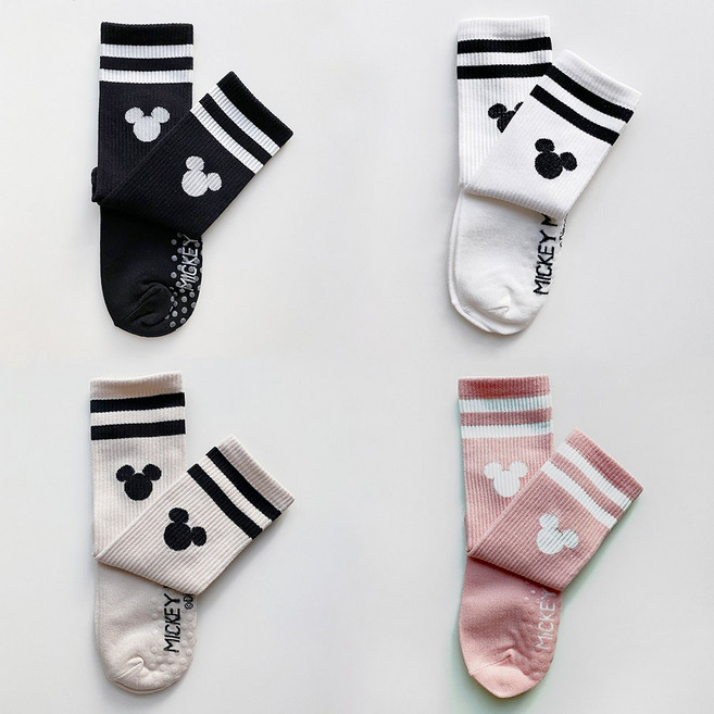 미키 논슬립 필라테스양말 요가 양말 디즈니 골지 미끄럼방지 미들 롱 삭스