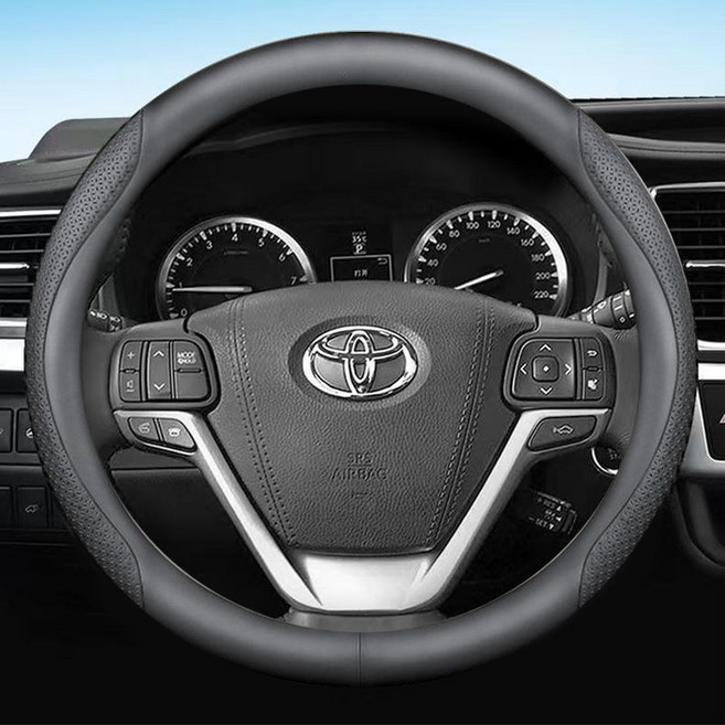 토요타 TOYOTA 전차종 호환 프리미엄 나파 가죽 카본 핸들커버, 원형(TY-02), 블랙 엠보