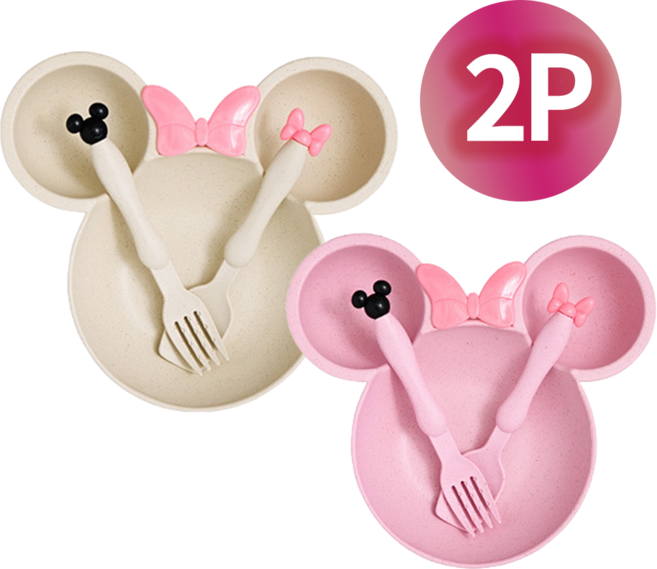 레모어 유아 식판 세트 키즈 포크 스푼 안전인증 아기 식기세트, 1세트, 단품, 아이보리 + 핑크