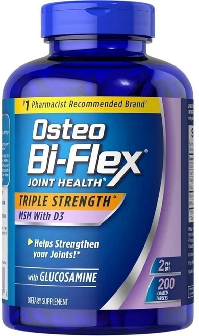 Osteo Bi-Flex Triple Strength 글루코사민 1500mg MSM 1500mg 비타민 D3 1000 UI 정제 200개 (1팩), 200, 1 - 쿠팡
