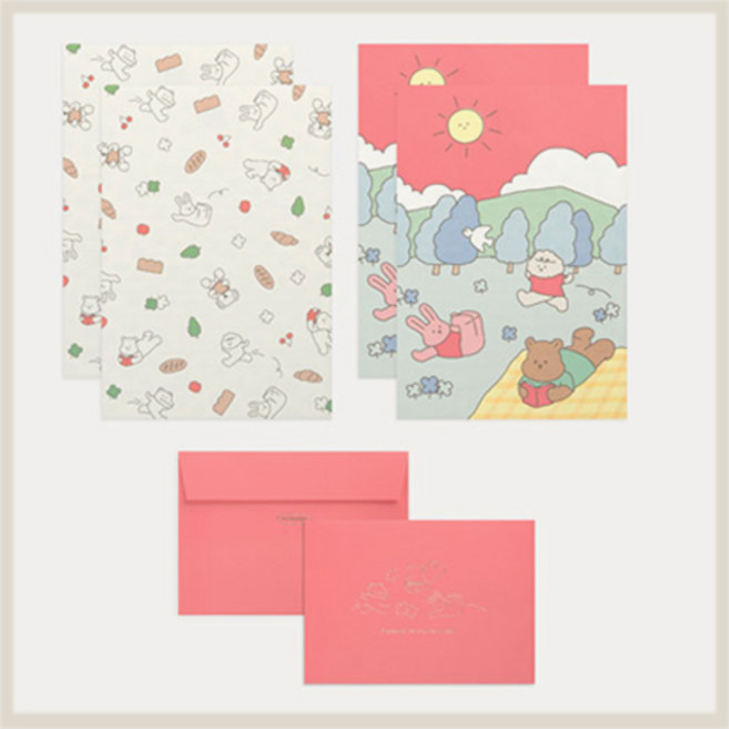귀여운 편지지 편지봉투세트 일러스트 디자인 (편지지4매 봉투2매), 07 Fresh morning