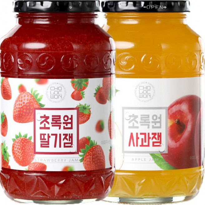 초록원 대용량 딸기잼 사과잼 듬뿍 바르는 온가족 브런치 아이 간식, 1kg, 4세트