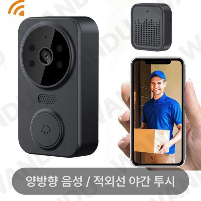 Tuya 스마트 홈 초인종 카메라 WiFi 무선 초인종 DC AC 배터리 전원 카메라 벨 스마트 라이프 초인종 카메라, 검은색