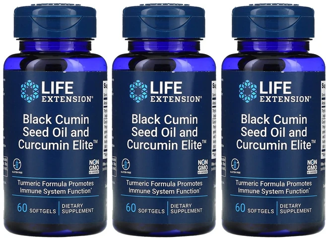 라이프익스텐션 블랙 커민 씨 오일 및 커큐민 엘리트 소프트젤 60정 x 3, 60정 × 3개, 3개 - 쿠팡
