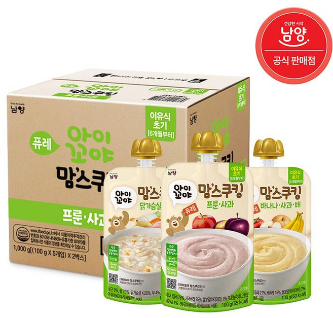 남양유업 맘스쿠킹 유아 이유식 6개월 닭가슴살과 채소+프룬사과+바나나사과배 3입, 100g/3개