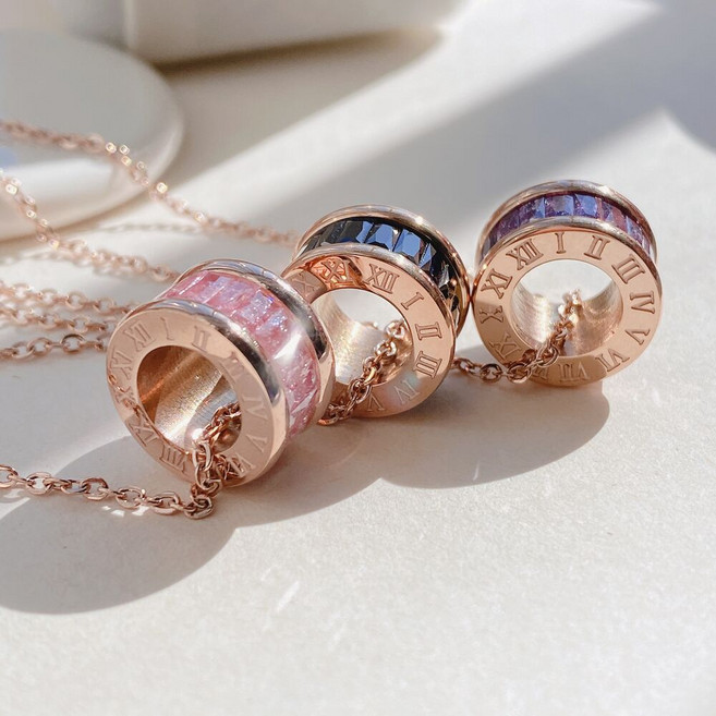 [ 써지컬스틸] 페어 로마 링 팬던트 목걸이 (4color)