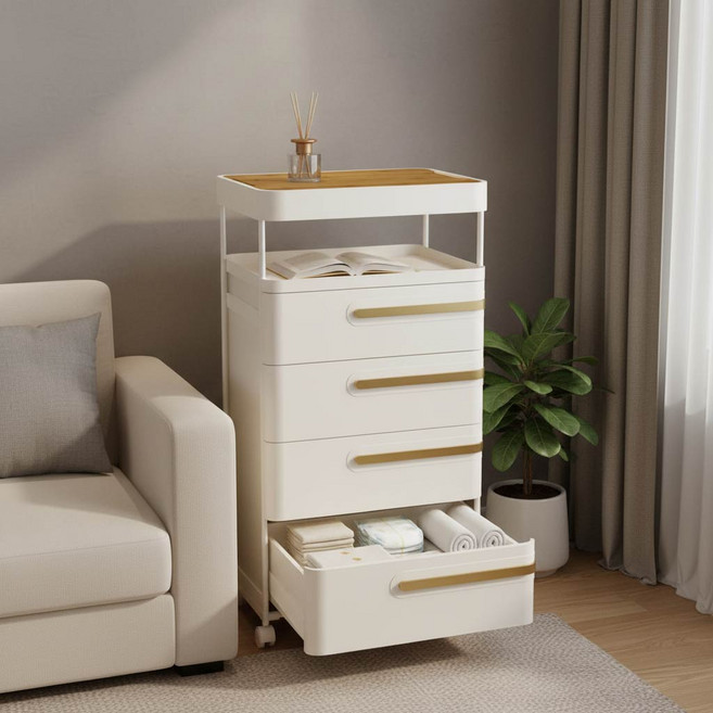 리빙코아 이동식 수납 서랍 트롤리 정리함, 4단