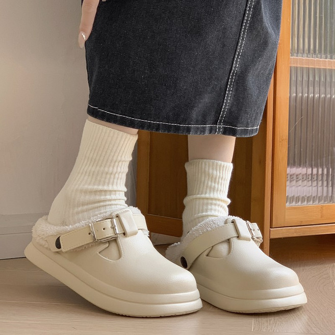 큰귀멍멍 여성 가벼운 겨울 무중력 따뜻한 통굽 털 슬리퍼 DK1022