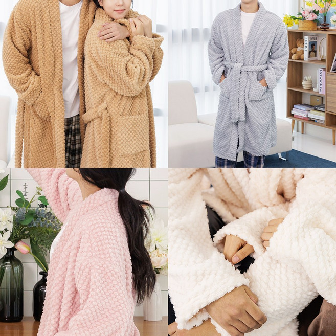 민트코코아 남여공용 보들 와풀밍크 로브잠옷 수면가운