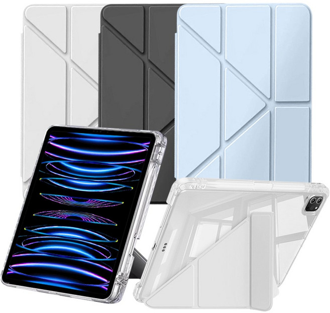 스냅케이스 아이패드 투명 Y형 스마트 케이스 펜슬 수납, 그레이, 1개