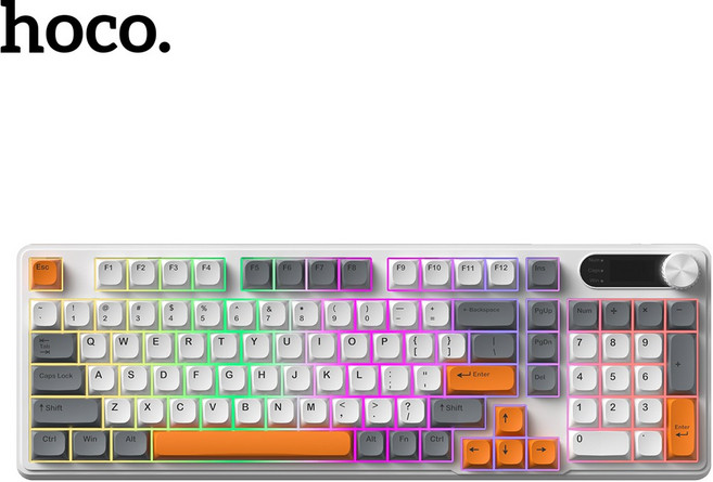 hoco 유선 키보드 방수 RGB 게이밍 키보드 기계식 감촉 멤브레인 키보드 98키, 블랙그레이오랜지, 1
