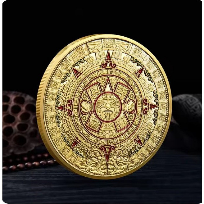 신비한 아즈텍 실버골드 드래곤 캘린더 기념주화 동전 수집품 공예 마야 금속, 실버