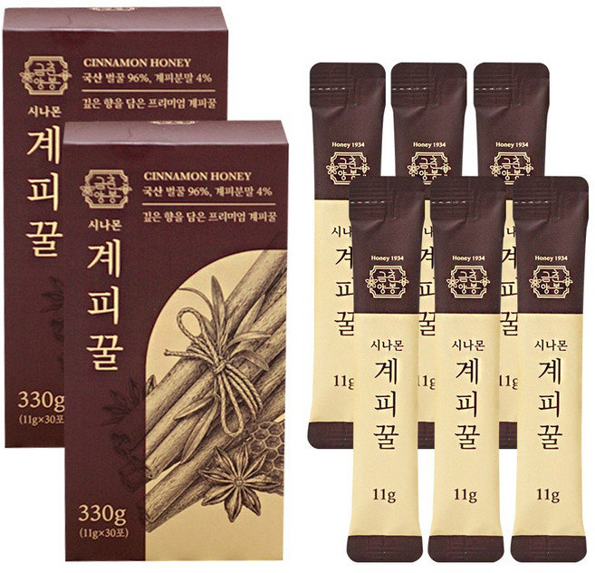 금춘양봉 시나몬 계피꿀 +체험분 증정 국내산 천연벌꿀 스틱 꿀차, 11g, 2박스, 30회분