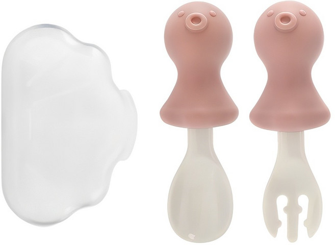 에디슨 자기주도 실리콘 스푼 포크 케이스 세트, 핑크, 스푼 + 포크 + 케이스, 1개