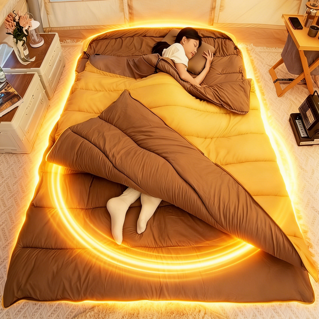 2인 침낭 더블 캠핑 침낭 커플 침낭 초대형공간 겨울 고급 침낭 가을 동계 방수 휴대용 야외 침낭 동계 이불 캠핑 차박 침낭 3.2KG + 압축가방 세트, 1개, 노랑