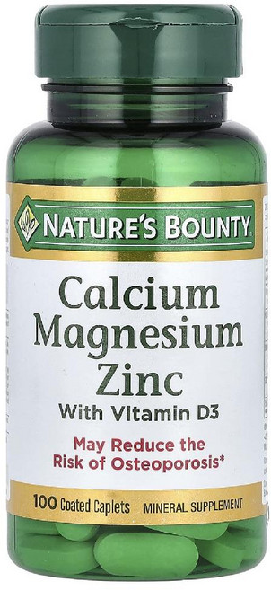 Natures Bounty 칼슘 마그네슘 아연 비타민D3 함유 코팅 정제 100정, 1개, 33회분