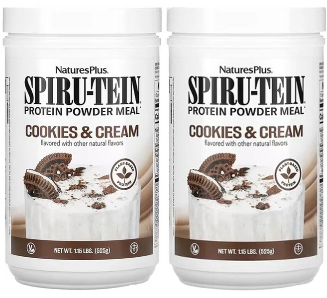 NaturesPlus 스피어루 테인 프로우틴 파우더 밀 쿠키 앤 크림 맛 Spiru-Tein Protein Powder Meal, 525g, 2개 - 쿠팡