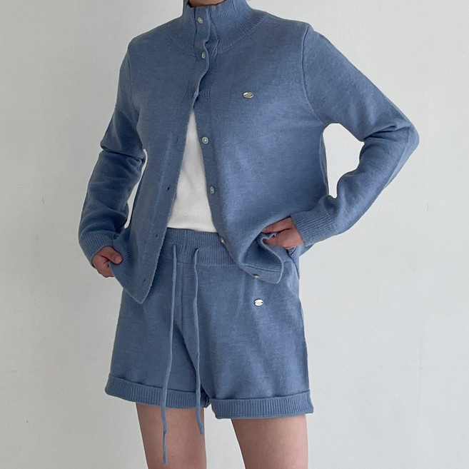 쏭걸 간절기 가을 하이넥 가디건 니트 + 밴딩 니트 반바지 투피스 셋업 트레이닝세트