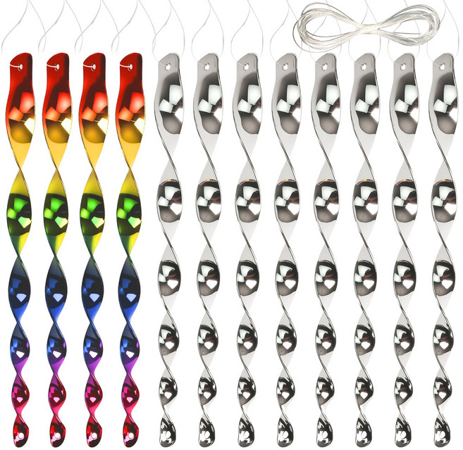 조류퇴치 반사 막대 반사봉 12개 360도 회전 조류 쫓기 스틱 걸이형 (실버 그라데이션) 비둘기 참새 까마귀 새 퇴치용품