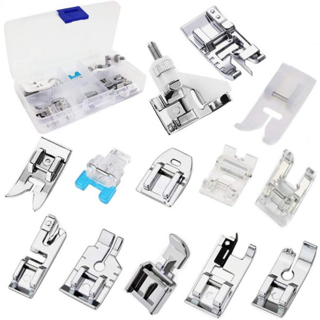 재봉 미싱 13 개/상자 노루발 세트 롤러 발 Invisi 지퍼 Brother Singer Janome 가정용 재봉틀 액세서리, [01] 옵션1