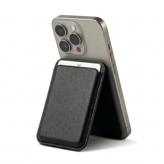 퍼플릿 강력부착 각도조절 맥세이프 가죽 카드지갑, 1개, 블랙