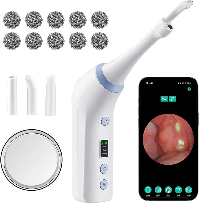 편도 결석 제거기 300K HD 카메라 포함 편도 3개 헤드 내장형 LED 라이트 편도 청소 도구, 01 Visible version